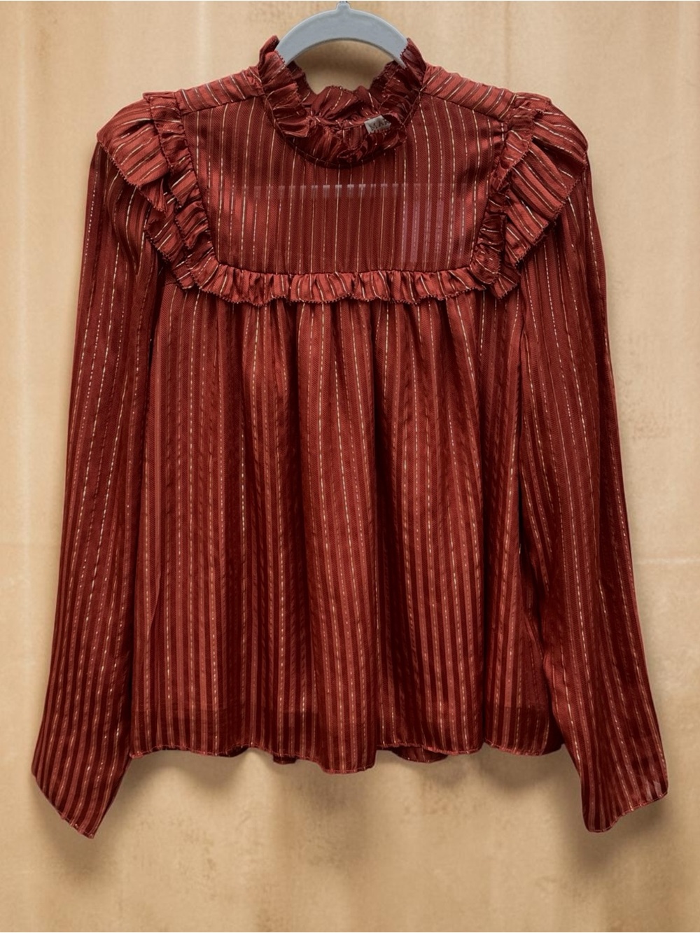 Marie Oliver Estelle Blouse in Rust with Metallic Stripes sz Large NWT